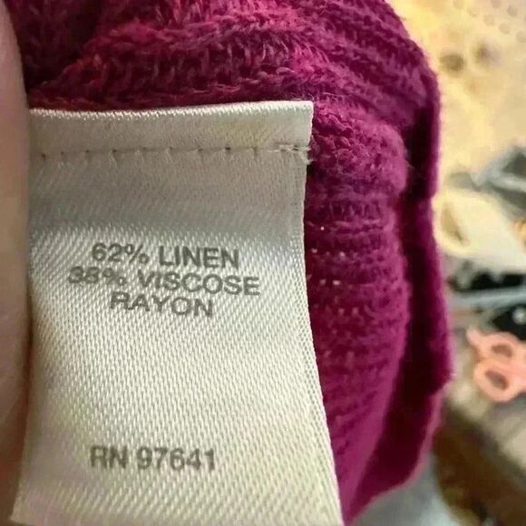 J. Jill Womens Blouse XL Linen Blend Knit Lightweight   Fuchsia One Pocket - Picture 6 of 7